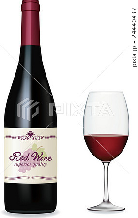 赤ワインとワイングラスのイラスト素材