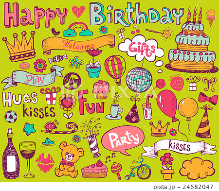 お誕生日 バースデー 誕生日 落書きのイラスト素材