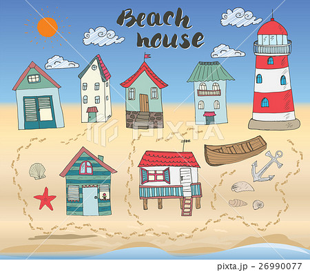 浜辺 浜小屋 海の家 砂浜のイラスト素材