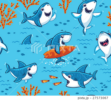 サメ 鮫 キャラクター 背景の写真素材