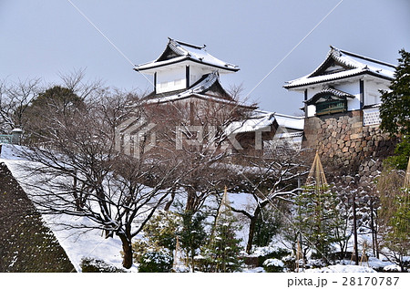 金沢城 石川門 雪つり 北陸新幹線の写真素材