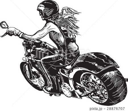 An Woman Riding Motorcycle An Hand Drawn Vector のイラスト素材