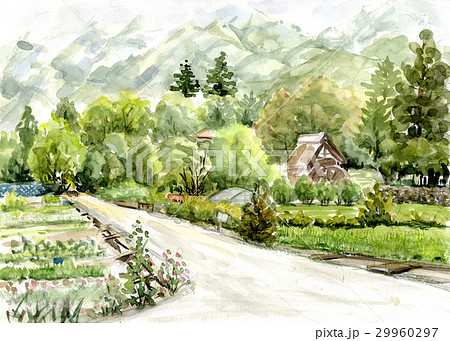 田舎 風景 水車小屋 農村のイラスト素材