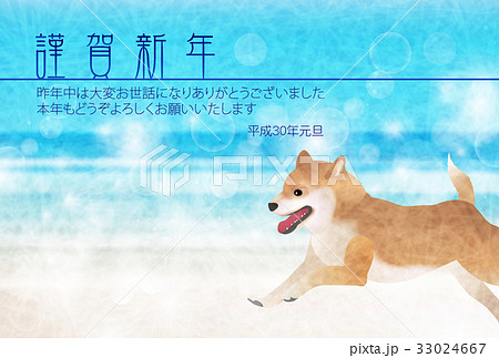 柴犬 犬 走る 海のイラスト素材