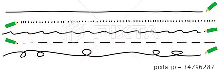手描き 線 カラフル 点線の写真素材