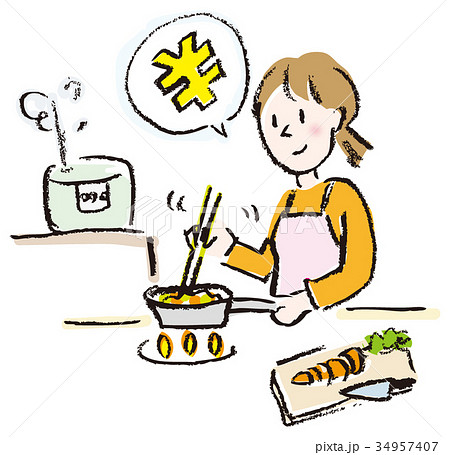 自炊 節約 料理 女性のイラスト素材