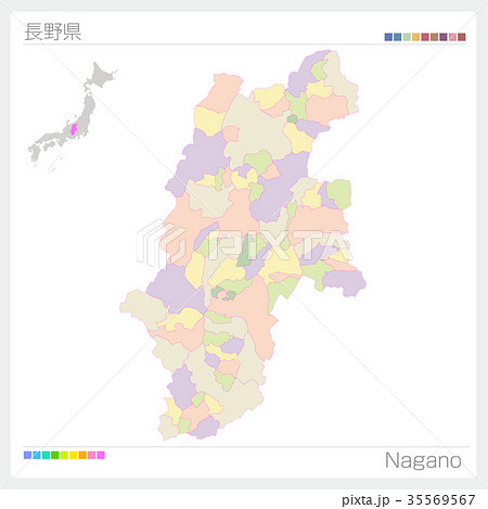 長野県 長野 地図 市町村のイラスト素材