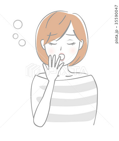 女の子 寝起き あくび イラストの写真素材