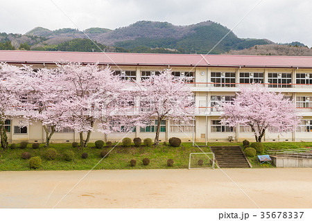 学校 校舎 校庭 背景の写真素材