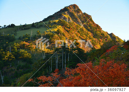 瓶ヶ森 紅葉 10月 早朝の写真素材