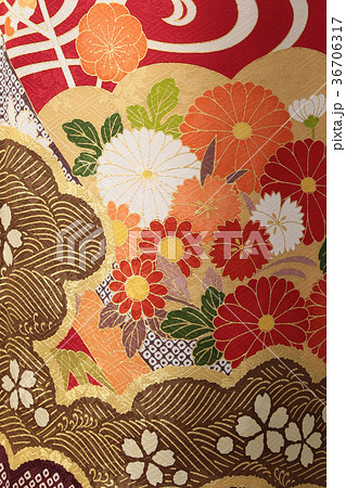 和柄 生地 刺繍 織物 着物地 着物 柄 壁紙の写真素材