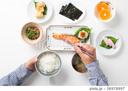 朝食 日本食 理想 鮭の写真素材