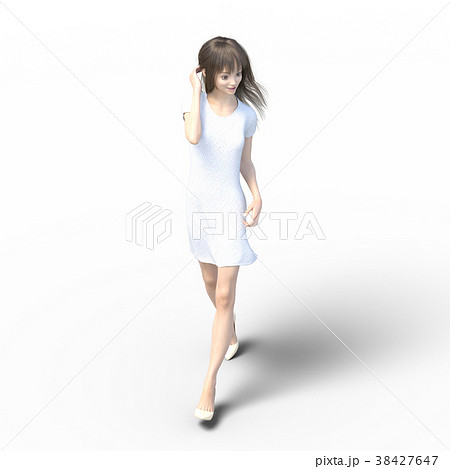 なびく 風 女性 ワンピースのイラスト素材