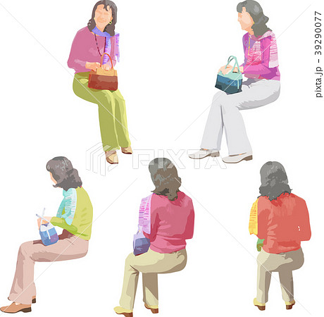 女性 座る 後ろ姿 イス 人物のイラスト素材