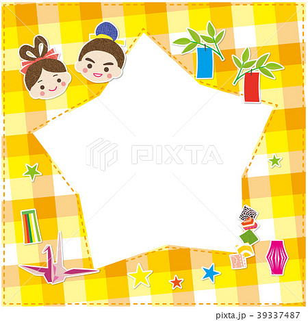 7月 チェック柄 フォトフレーム 七夕 のイラスト素材