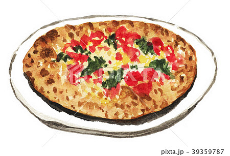 イタリア料理 ピザ マルゲリータ 水彩のイラスト素材