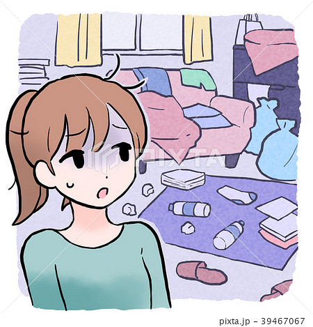 汚部屋 部屋 汚い 女性のイラスト素材