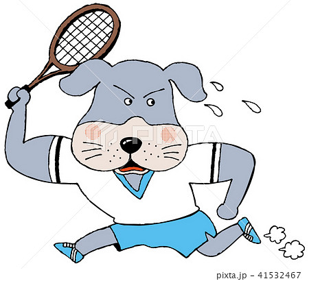 犬 テニス テニスラケット 動物のイラスト素材