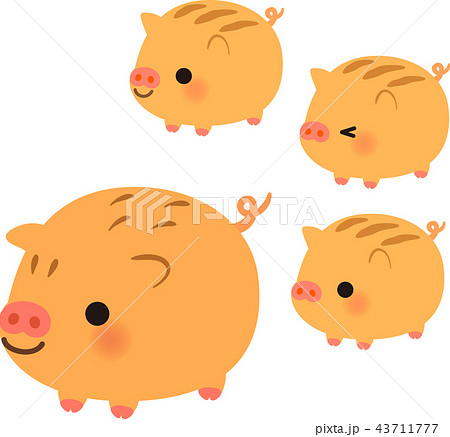 猪 キャラクター うり坊 笑顔のイラスト素材