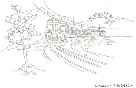 モノクロ 列車 鉄道 矢印のイラスト素材