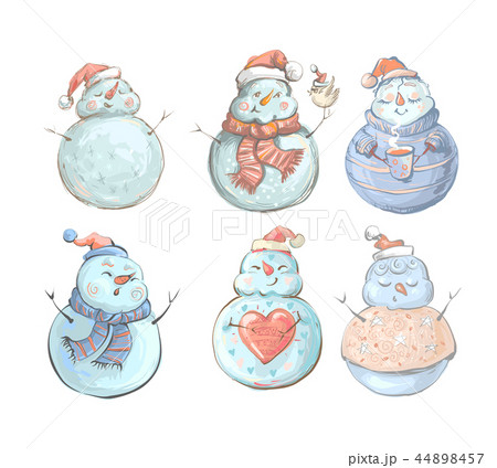 可愛い 雪だるま 雪だるまの絵 雪遊びイラストのイラスト素材