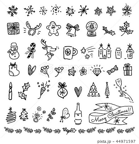 手描き アイコン セット モノクロのイラスト素材