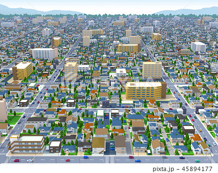 街 住宅街 俯瞰 住宅地のイラスト素材 Pixta