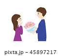 女性に花束を渡す男性のイラストのイラスト素材
