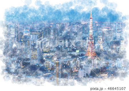 東京 街並 夜景 東京タワーのイラスト素材
