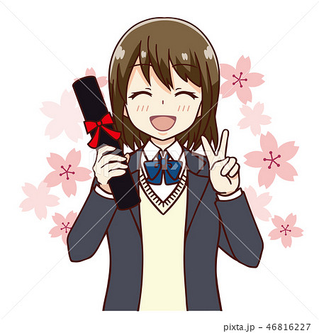 高校生 桜 女の子 卒業のイラスト素材