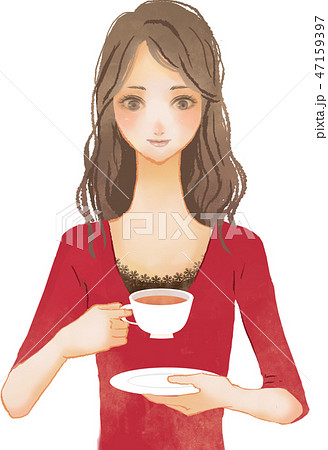 紅茶 ティータイム 女性 お茶のイラスト素材