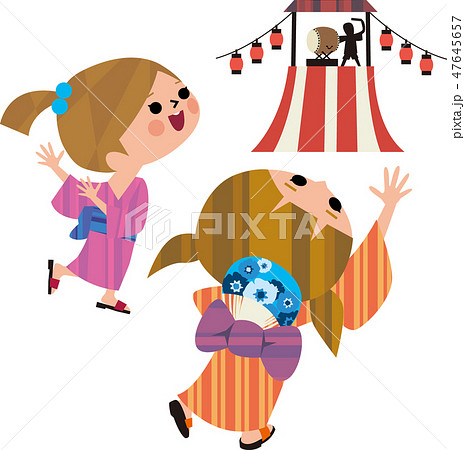 盆踊り 浴衣のイラスト素材