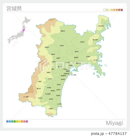 宮城県 宮城 地図 市町村のイラスト素材