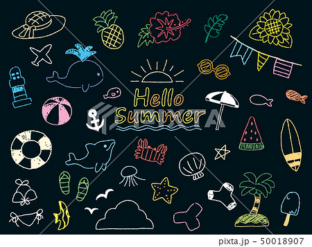 海 ビーチ 黒板 サーフボードのイラスト素材