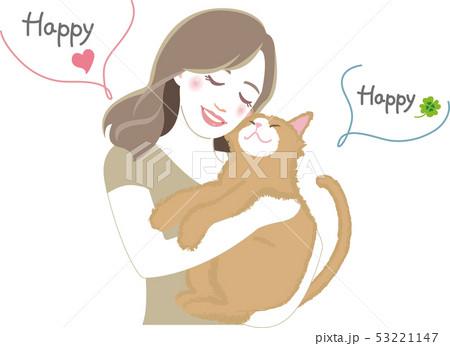 女性 猫 抱っこ ペットのイラスト素材