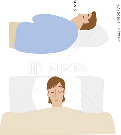 男女 カップル 寝る 眠るのイラスト素材