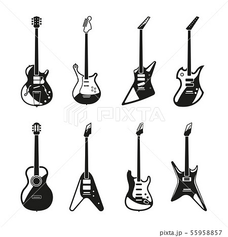 ギター 白黒のイラスト素材