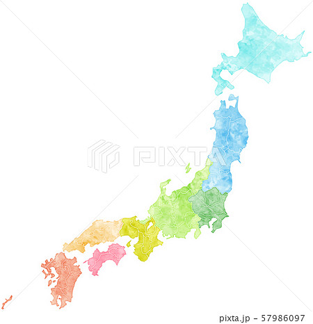 日本地図 都道府県 カラフル ベクターのイラスト素材