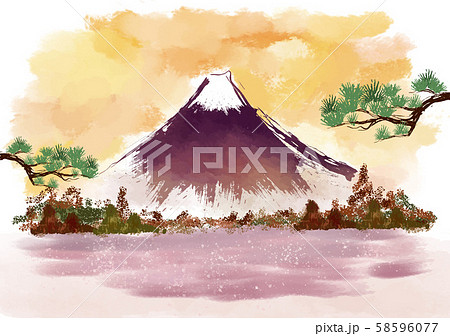 富士山 水墨画 墨絵 風景の写真素材 - PIXTA