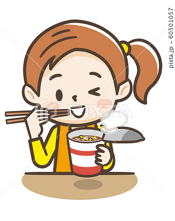 女の子 子供 食事 食べるのイラスト素材