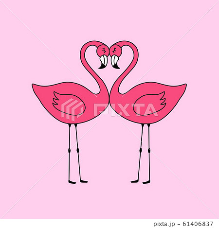 フラミンゴ ハート マーク イラストの写真素材