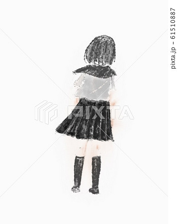 後姿 女子高生 高校生 制服のイラスト素材