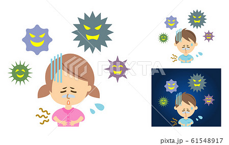 お腹 痛い 腹痛 子供のイラスト素材