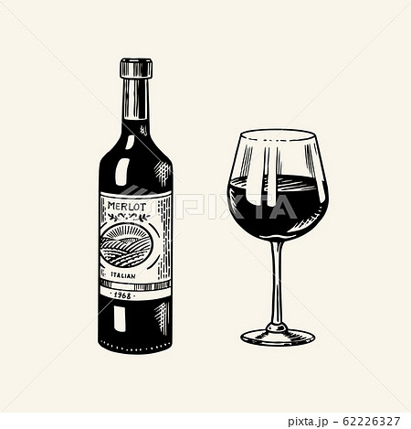 グラス ワイン モノクロのイラスト素材