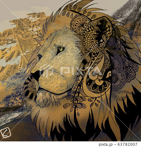 動物 ライオン ゼンタングル Zentangleのイラスト素材