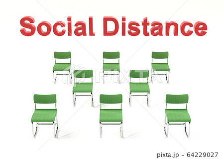 3dレンダリングによる社会的距離を保った配置の椅子のイラストのイラスト素材