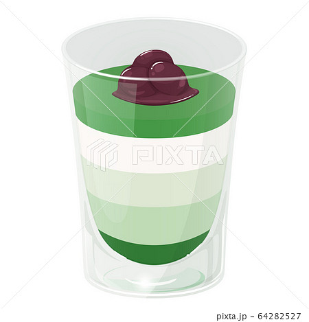 グラスに入ったおしゃれなプリンのイラスト 抹茶プリンのイラスト素材