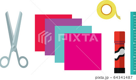 折り紙とハサミ のり 工作用品セットのイラスト素材