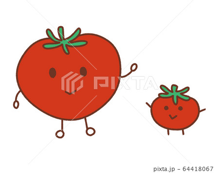 トマト かわいい 顔 野菜 キャラクターの写真素材