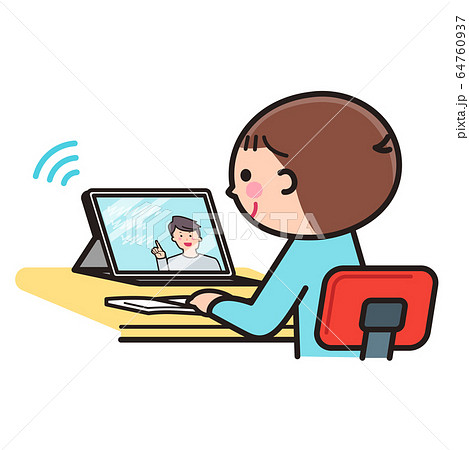 タブレット 先生 生徒 学習のイラスト素材